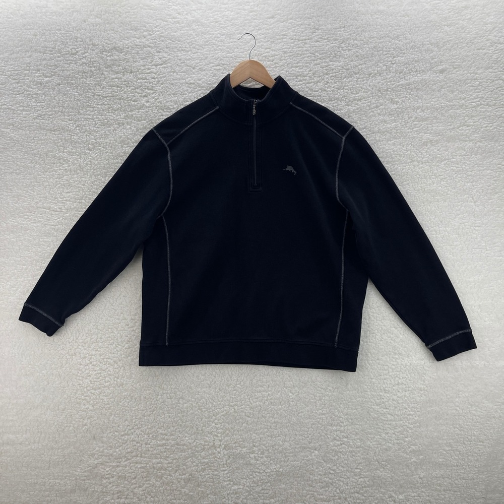 Tommy Bahama 1/4 Zip Sweater Mens XL Black Pullover Preppy Beach Luxury Vacation
